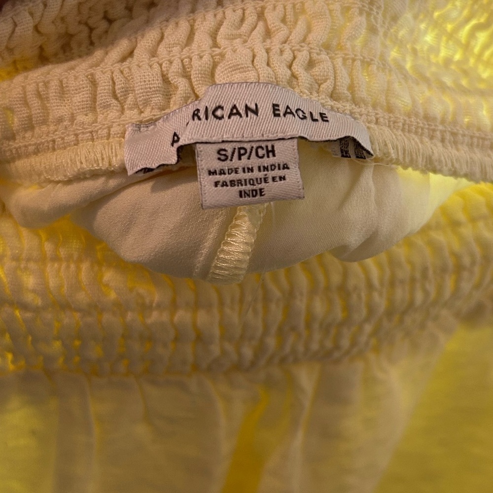 4/$20 American Eagle crochet skater linen blend smocked yellow skirt- size Small - Picture 7 of 8